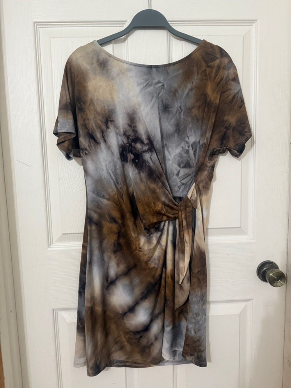Women's Tie-Dye Wrap Mini Dress in Brown & Gray